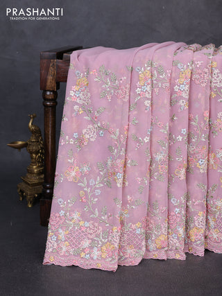Georgette saree pastel pink with allover embroidery & stone work
