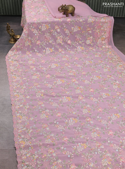 Georgette saree pastel pink with allover embroidery & stone work