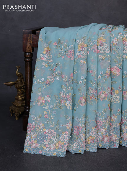 Georgette saree pastel blue with allover embroidery & stone work