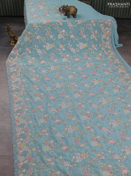 Georgette saree pastel blue with allover embroidery & stone work