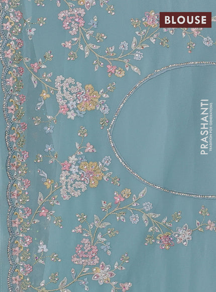 Georgette saree pastel blue with allover embroidery & stone work