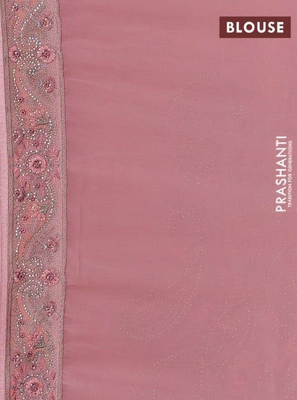 Georgette saree peach pink with allover embroidery & stone work