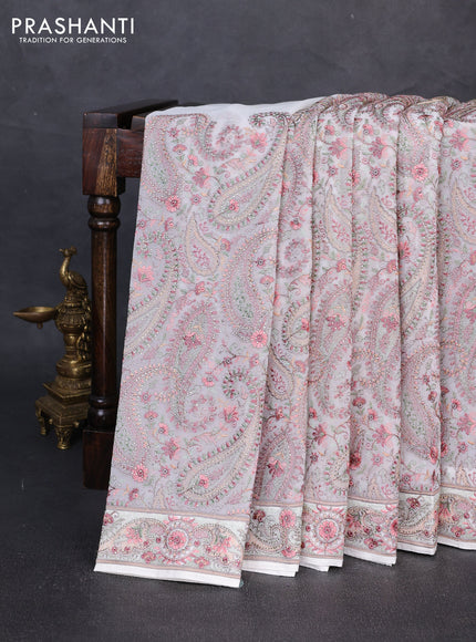 Georgette saree off white with allover embroidery & stone work