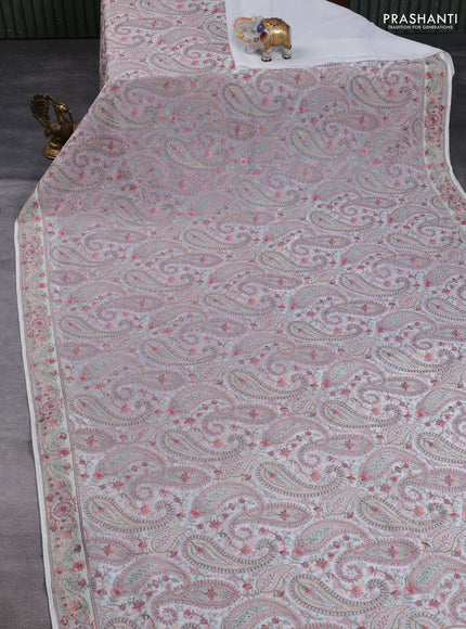 Georgette saree off white with allover embroidery & stone work