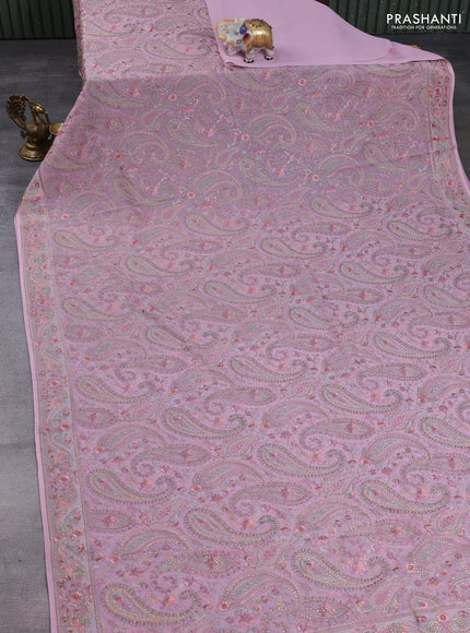 Georgette saree mauve pink with allover embroidery & stone work