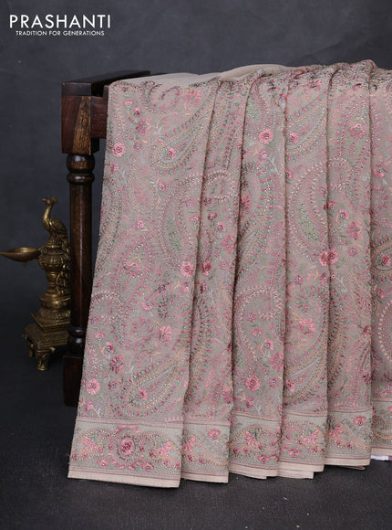 Georgette saree beige with allover embroidery & stone work
