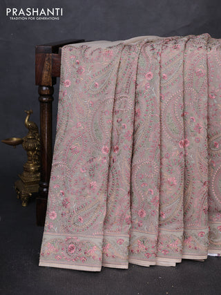 Georgette saree beige with allover embroidery & stone work