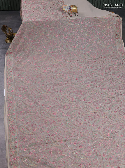 Georgette saree beige with allover embroidery & stone work