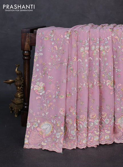 Georgette saree pastel pink with allover embroidery & stone work