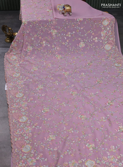 Georgette saree pastel pink with allover embroidery & stone work