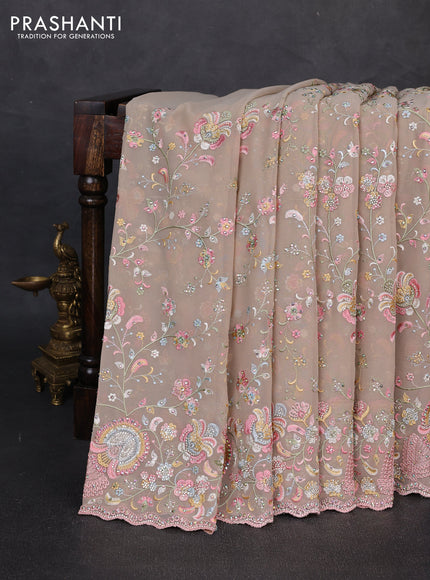 Georgette saree beige with allover embroidery & stone work