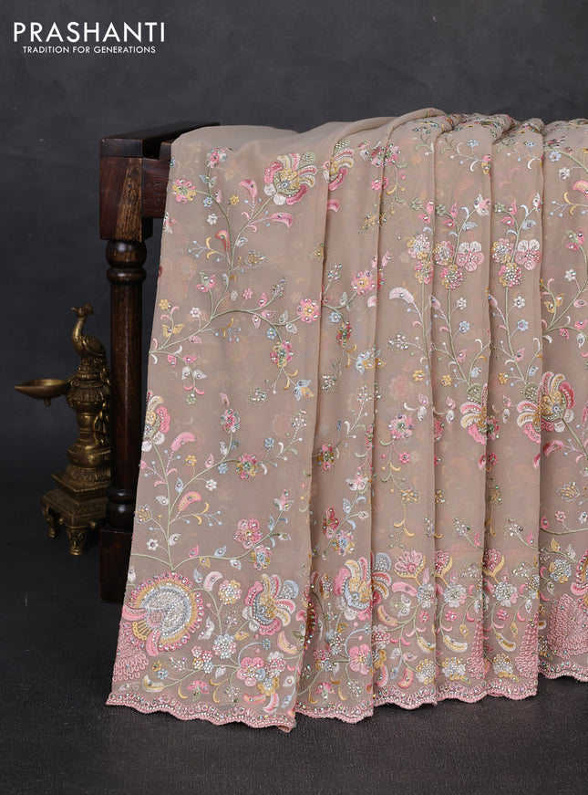 Georgette saree beige with allover embroidery & stone work