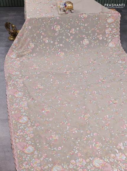 Georgette saree beige with allover embroidery & stone work