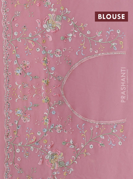 Georgette saree peach pink with allover embroidery & stone work