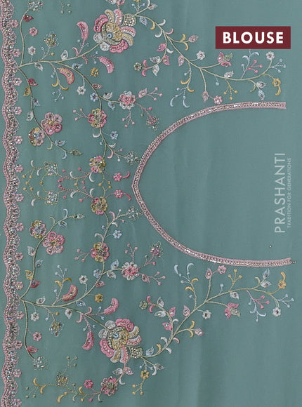 Georgette saree pastel green with allover embroidery & stone work