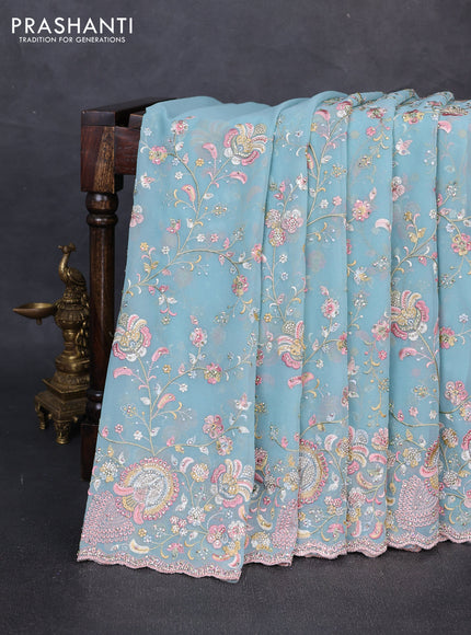 Georgette saree pastel blue with allover embroidery & stone work