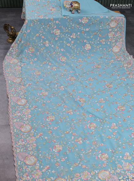 Georgette saree pastel blue with allover embroidery & stone work