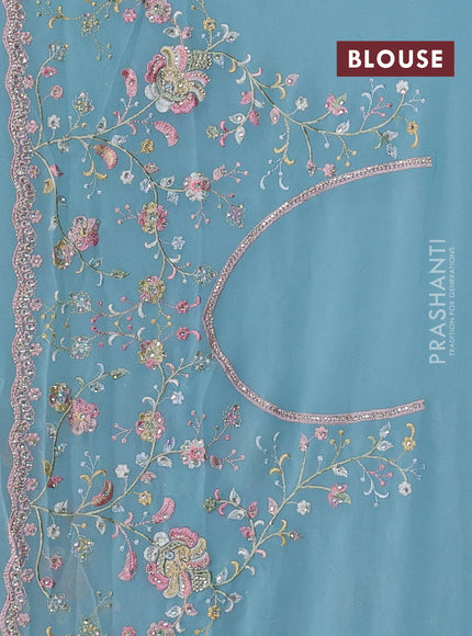 Georgette saree pastel blue with allover embroidery & stone work