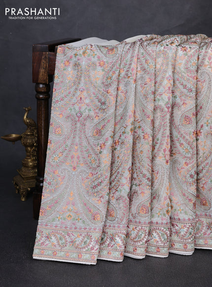 Georgette saree cream with allover embroidery & stone work