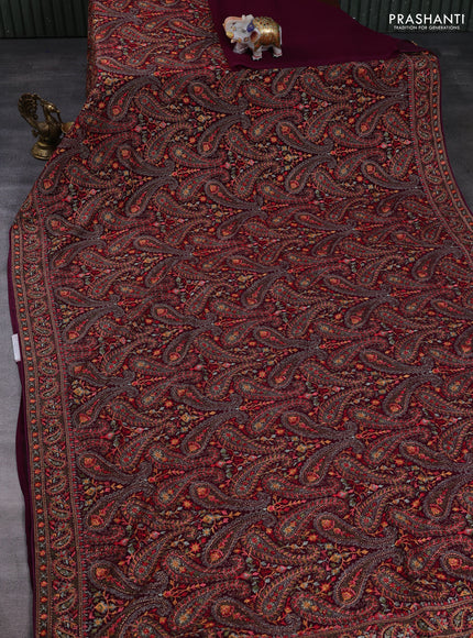 Georgette saree deep wine with allover embroidery & stone work