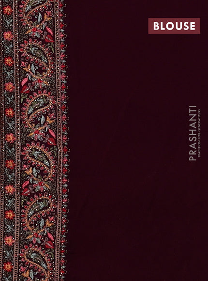 Georgette saree deep wine with allover embroidery & stone work