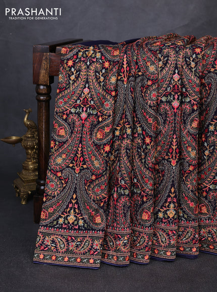 Georgette saree navy blue with allover embroidery & stone work