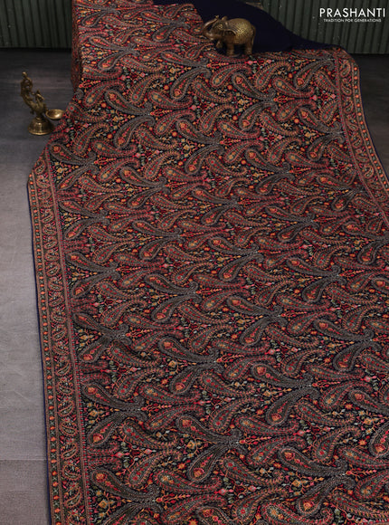 Georgette saree navy blue with allover embroidery & stone work