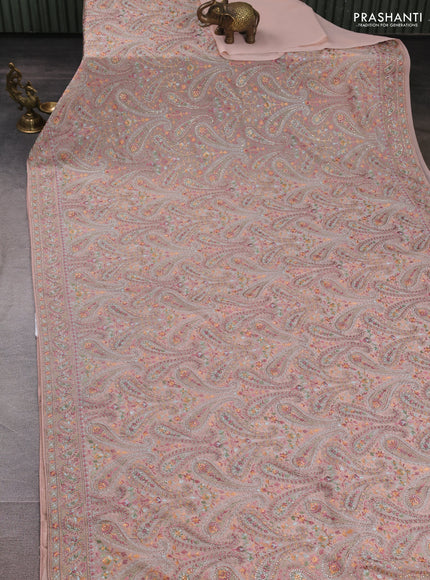 Georgette saree pastel peach with allover embroidery & stone work