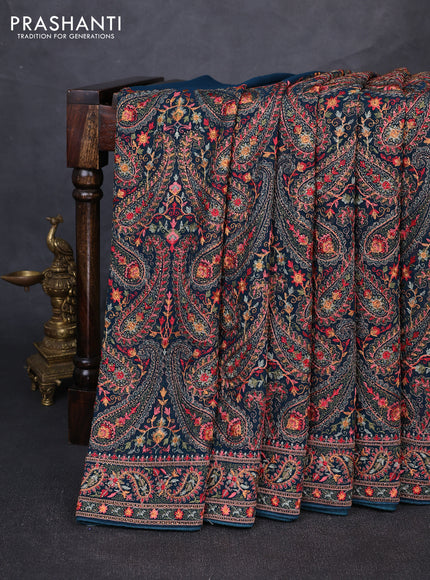 Georgette saree peacock green with allover embroidery & stone work