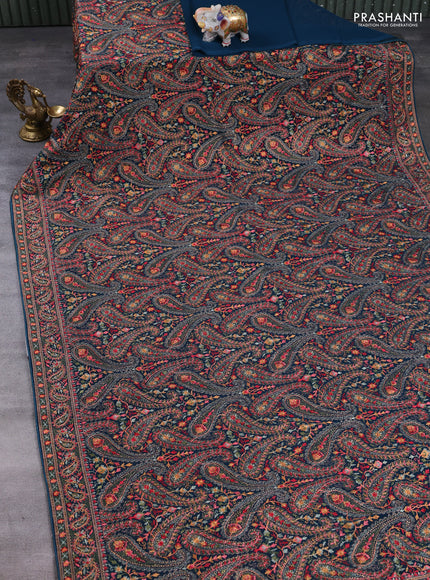 Georgette saree peacock green with allover embroidery & stone work