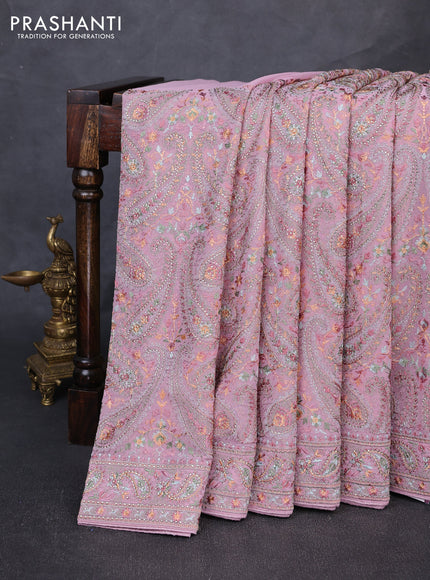 Georgette saree pastel pink with allover embroidery & stone work