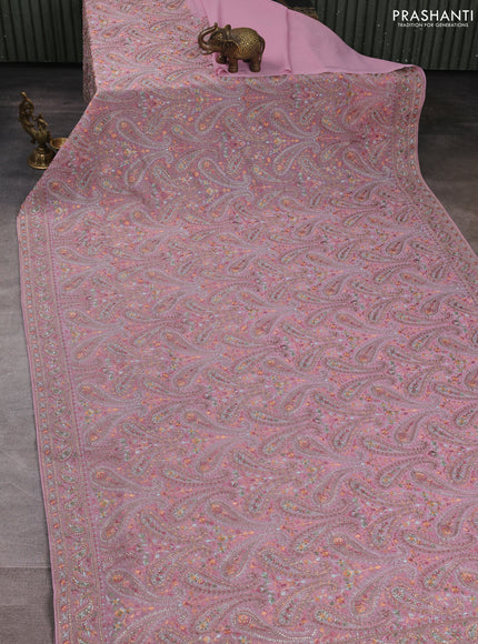 Georgette saree pastel pink with allover embroidery & stone work