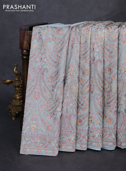 Georgette saree pastel blue with allover embroidery & stone work