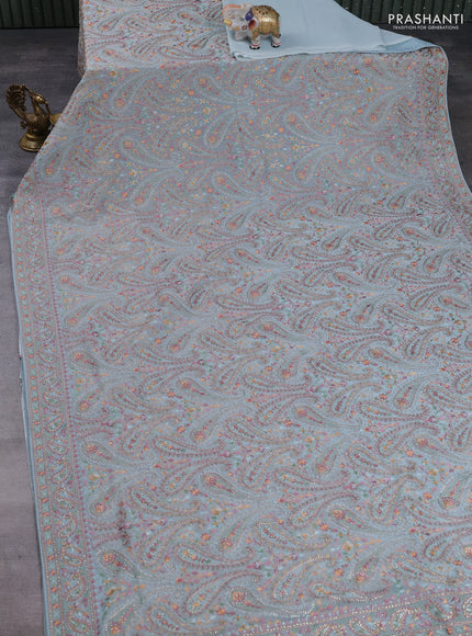 Georgette saree pastel blue with allover embroidery & stone work