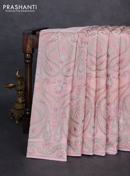 Georgette saree pastel pink with allover embroidery & stone work