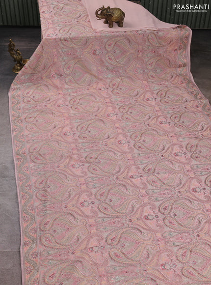 Georgette saree pastel pink with allover embroidery & stone work