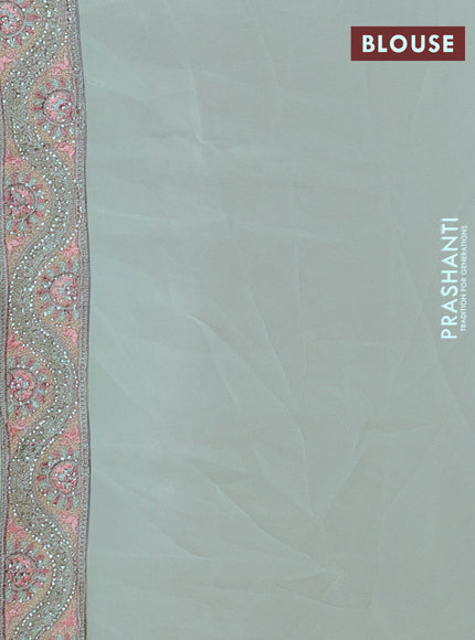 Georgette saree pista green with allover embroidery & stone work