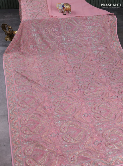 Georgette saree light pink with allover embroidery & stone work