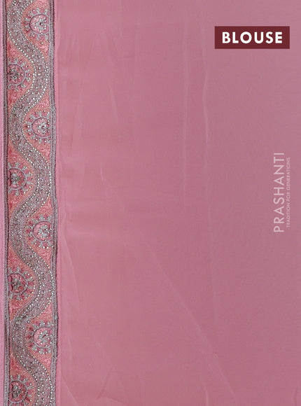 Georgette saree light pink with allover embroidery & stone work