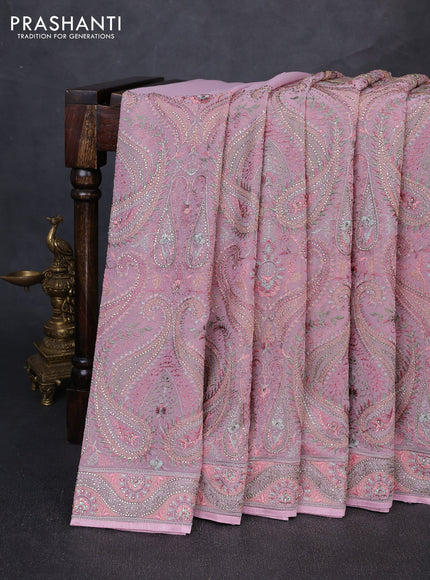 Georgette saree pastel pink with allover embroidery & stone work