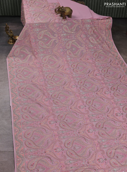 Georgette saree pastel pink with allover embroidery & stone work