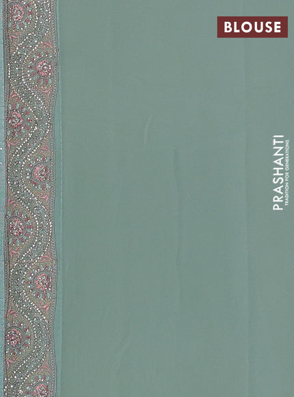 Georgette saree pastel green with allover embroidery & stone work