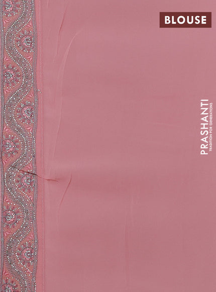 Georgette saree peach pink with allover embroidery & stone work
