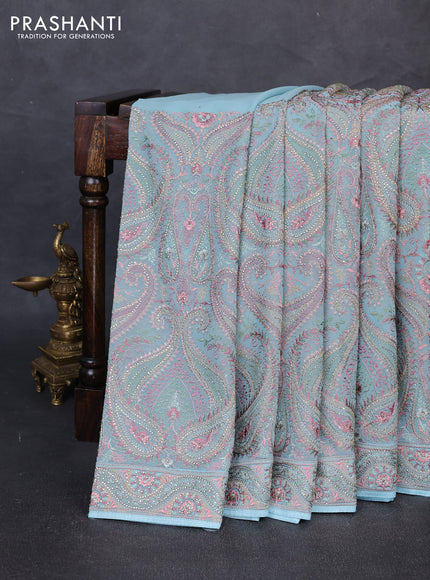 Georgette saree light blue with allover embroidery & stone work