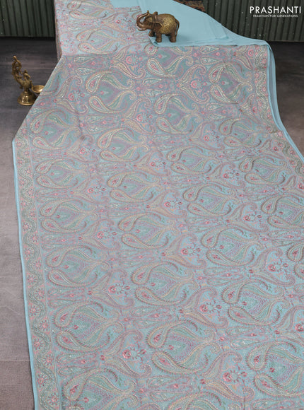 Georgette saree light blue with allover embroidery & stone work