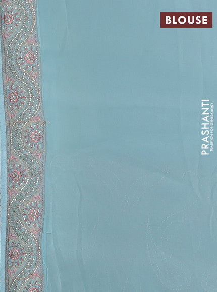 Georgette saree light blue with allover embroidery & stone work