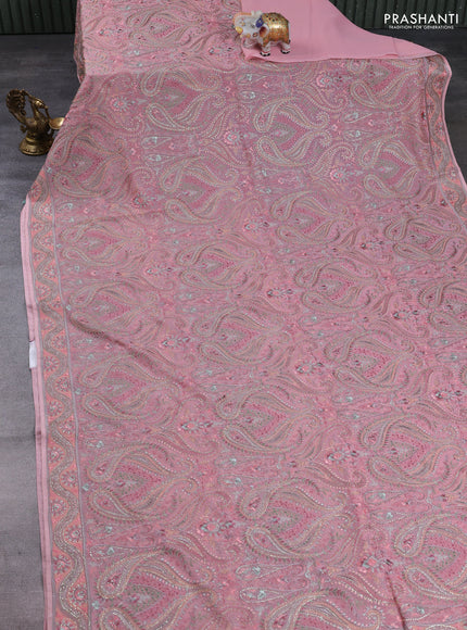 Georgette saree light pink with allover embroidery & stone work