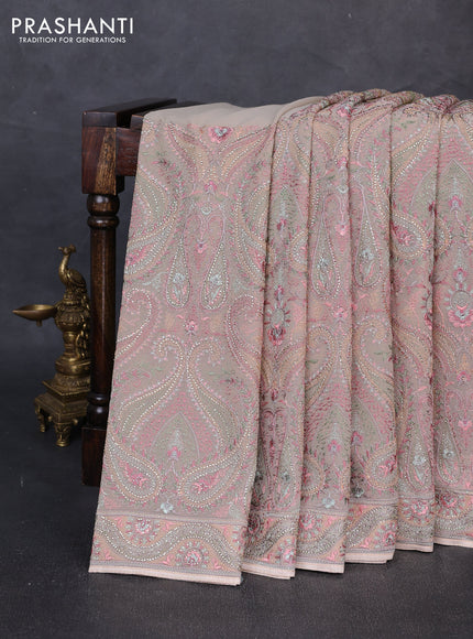 Georgette saree beige with allover embroidery & stone work