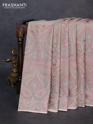 Georgette saree beige with allover embroidery & stone work