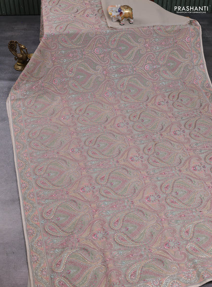 Georgette saree beige with allover embroidery & stone work